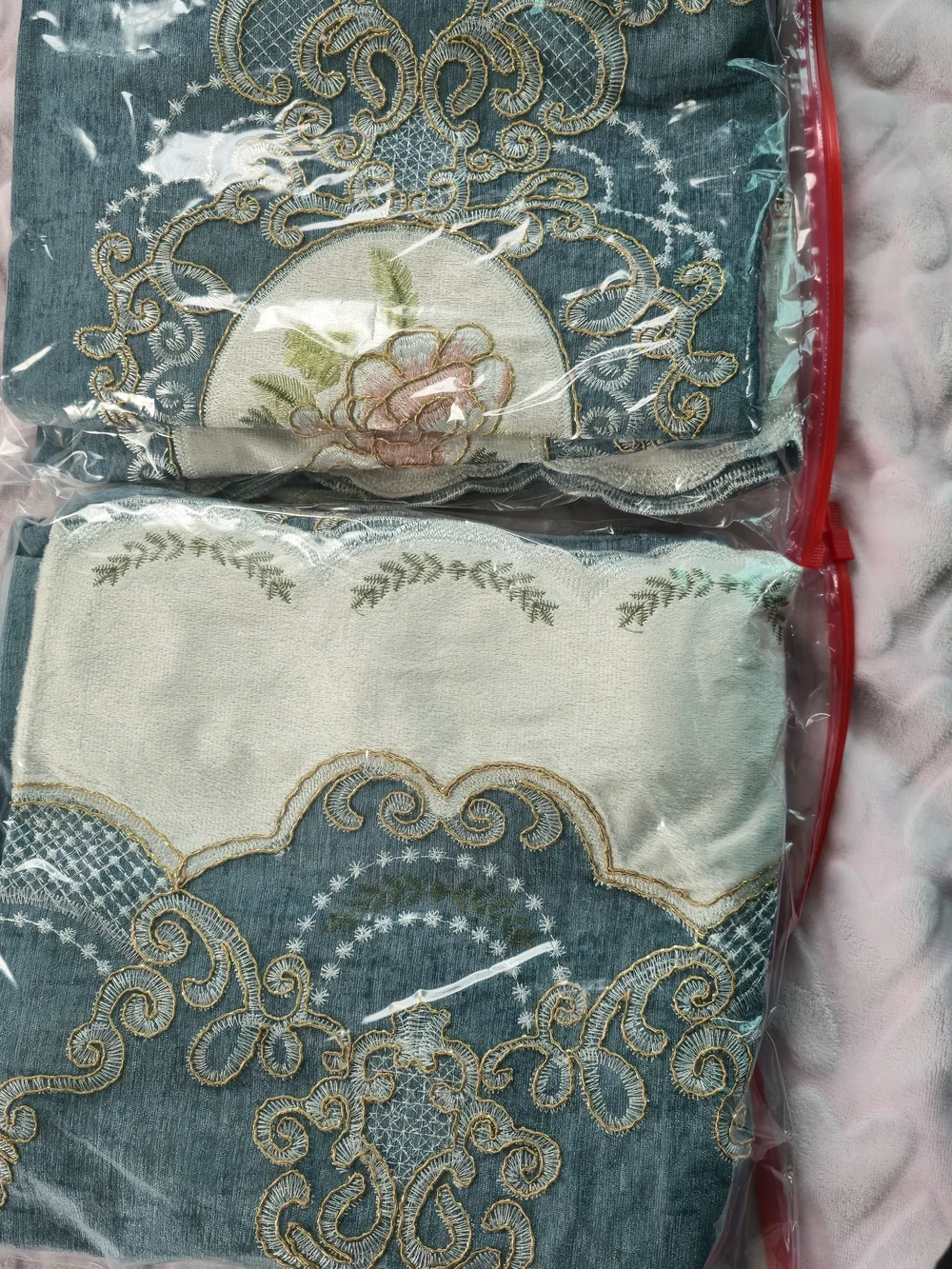 Luxurious Teal and Cream Embroidered Window Curtain Panel